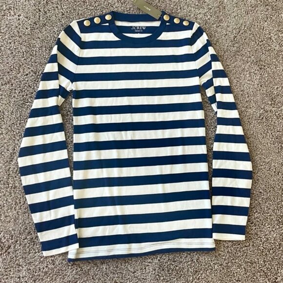 J.CREW TOP CREW NECK TAILORED GOLDEN BUTTONS BLUE LINES SZ S COASTAL SAILOR CORE - Picture 15 of 16